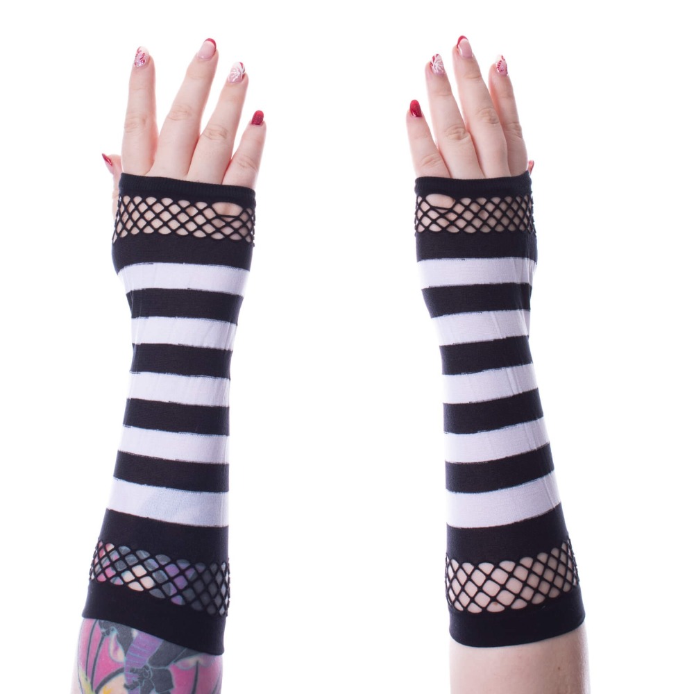 Poizen Industries - Striped Mesh Handschoenen - Zwart/Wit